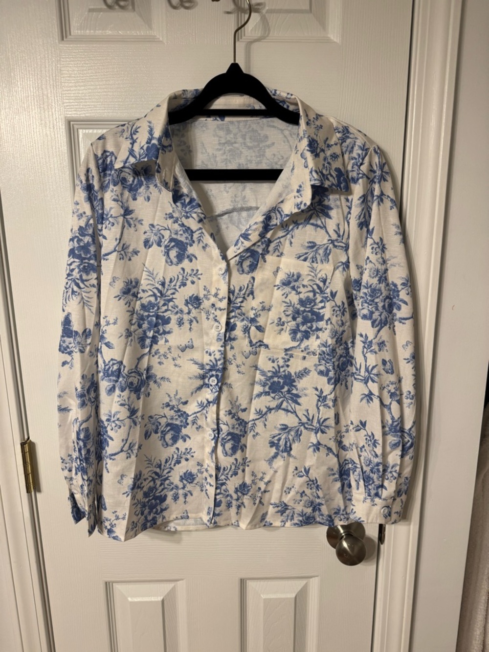 Blue and White Floral Button-Up Shirt